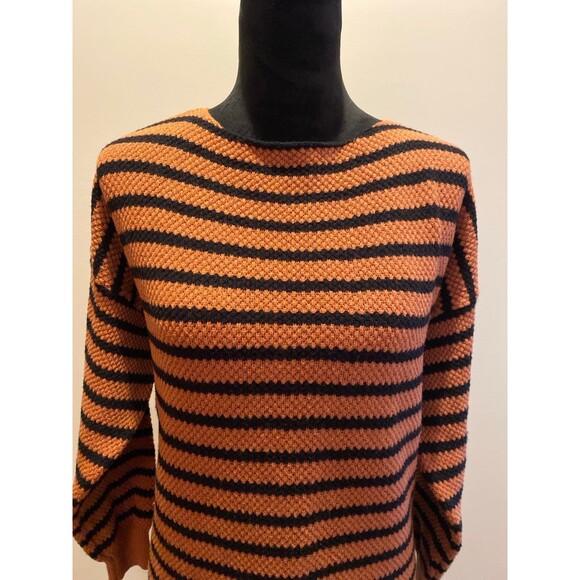 Kirundo Sweater Womens Size Large Oversized Striped Black & Brown Stretchy - Picture 2 of 12